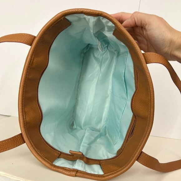 Thirty-One Little Dreamer Natural Straw Light Blue Middle Stripe Summer Tote Bag - Picture 8 of 15